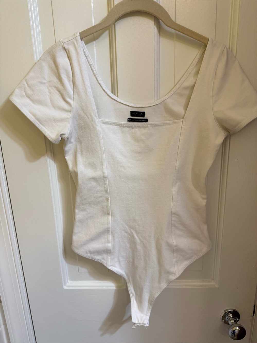 White Scoop Neck Short Sleeve Bodysuit - Women Tops